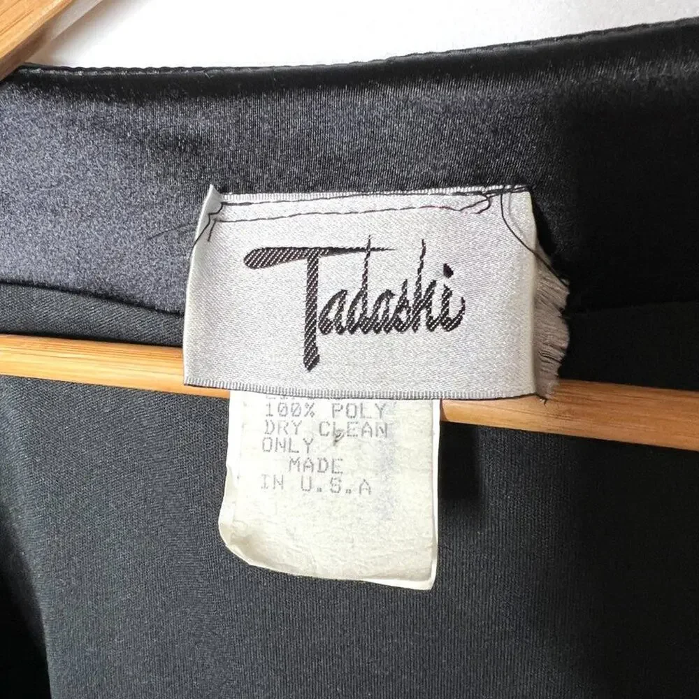 Vintage Tadashi Black Satin Eveningwear Blazer XS